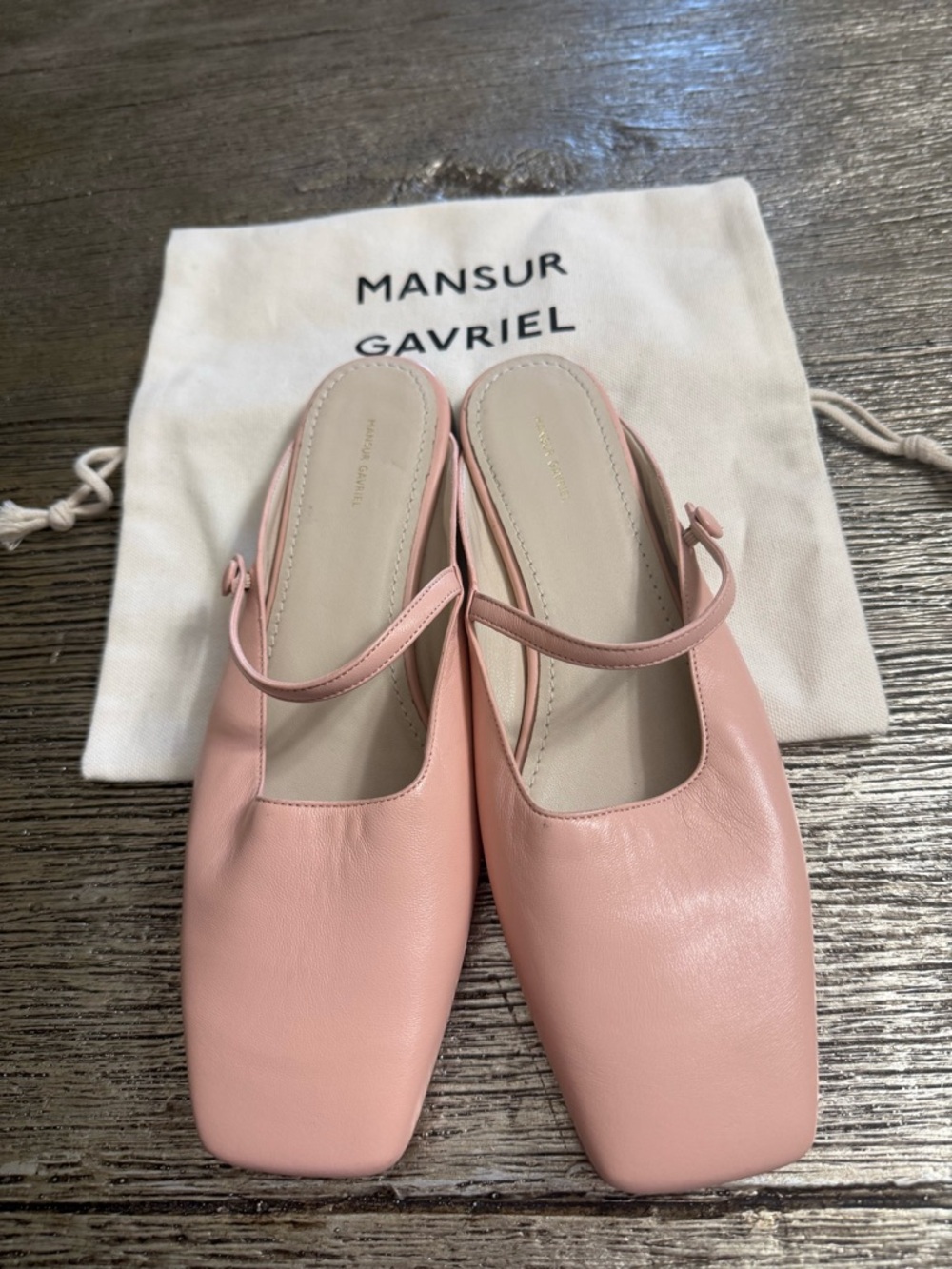 Mansur Gavriel Blush Pink Leather Mary Jane Mules New Size 39